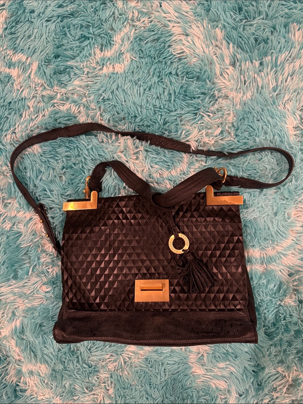 Badgley Mischka Black Shoulder Bag with Gold-Tone Hardware